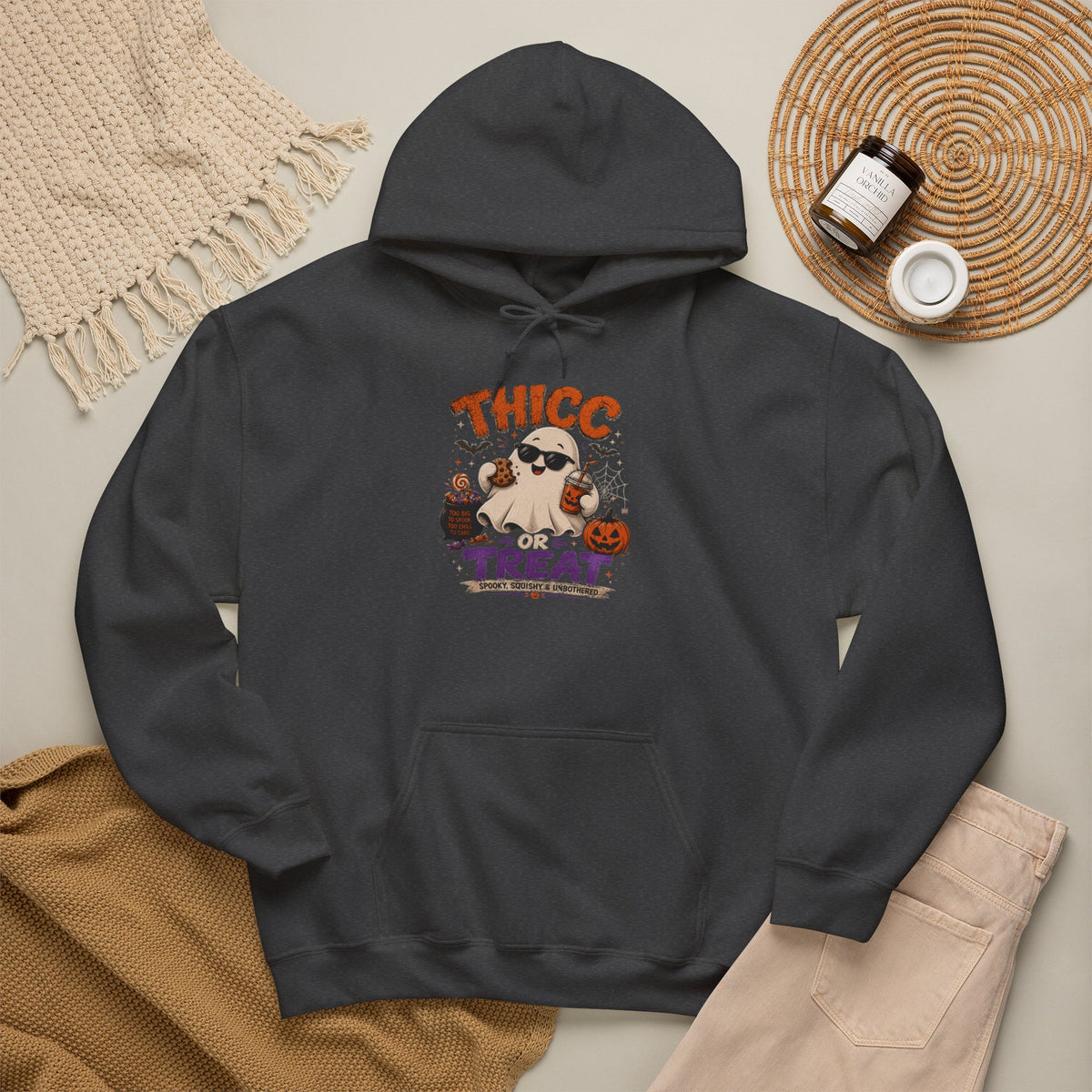Chubby Ghost Max Halloween "Thicc for Treats" Hoodie — Cute Ghost Candy Costume Sweatshirt