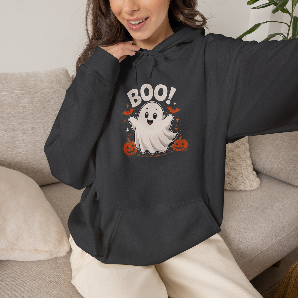 Chubby Ghost HolloweenHoodie - "Boo!" Pumpkin Spooky Pullover