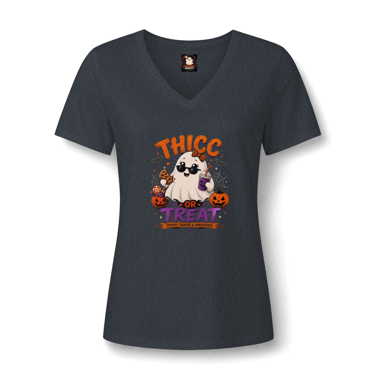 Chubby Ghost Mary Women's Relaxed Heather CVC V-Neck Tee