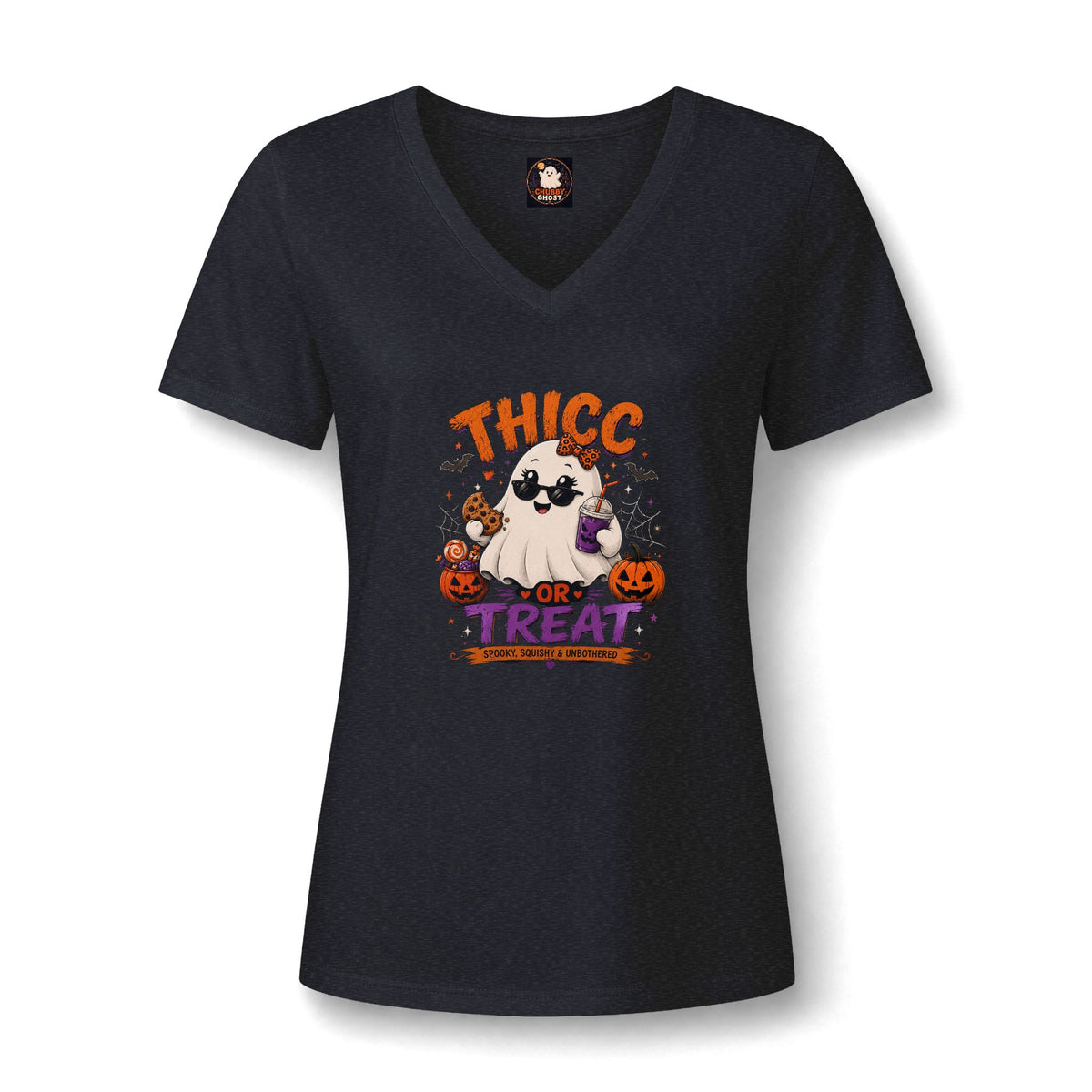 Chubby Ghost Mary Women's Relaxed Heather CVC V-Neck Tee
