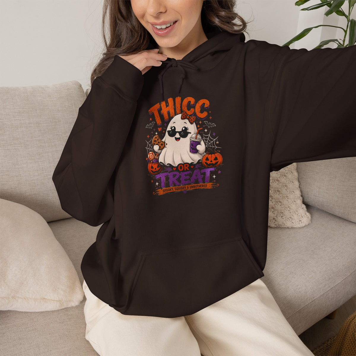 Chubby Ghost Mary Halloween Ghost "Thicc or Treat" Hoodie