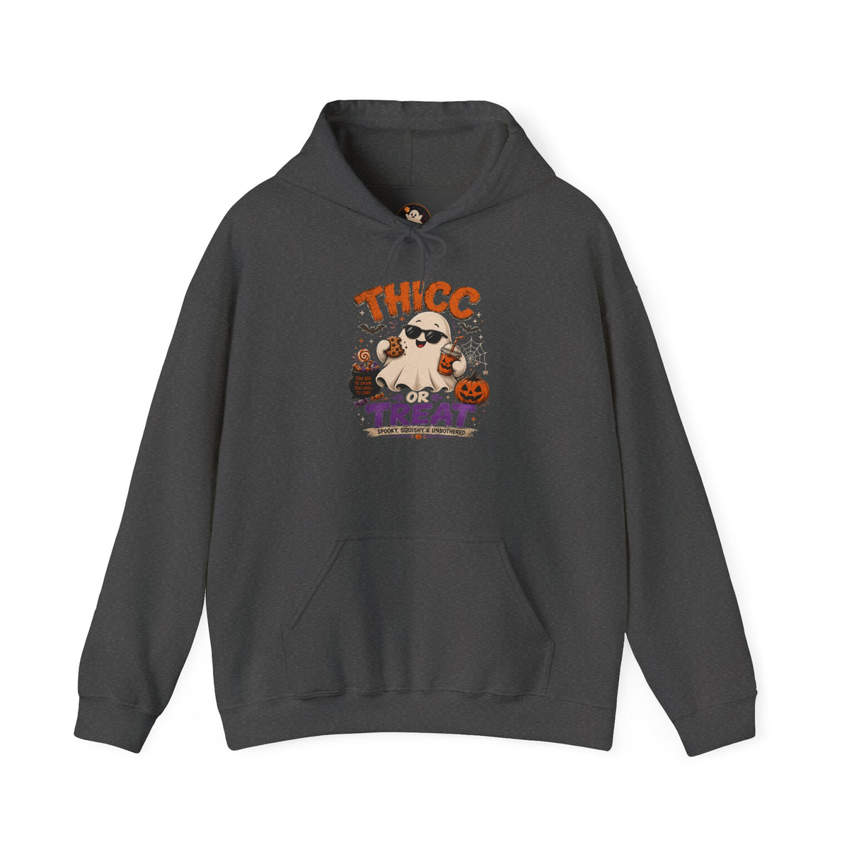Chubby Ghost Max Halloween "Thicc for Treats" Hoodie — Cute Ghost Candy Costume Sweatshirt