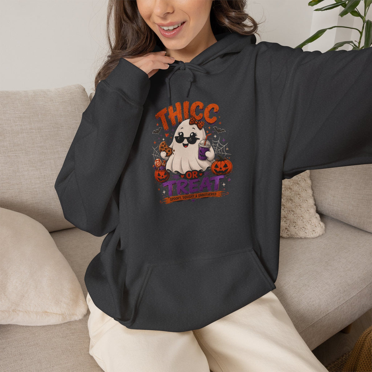 Chubby Ghost Mary Halloween Ghost "Thicc or Treat" Hoodie