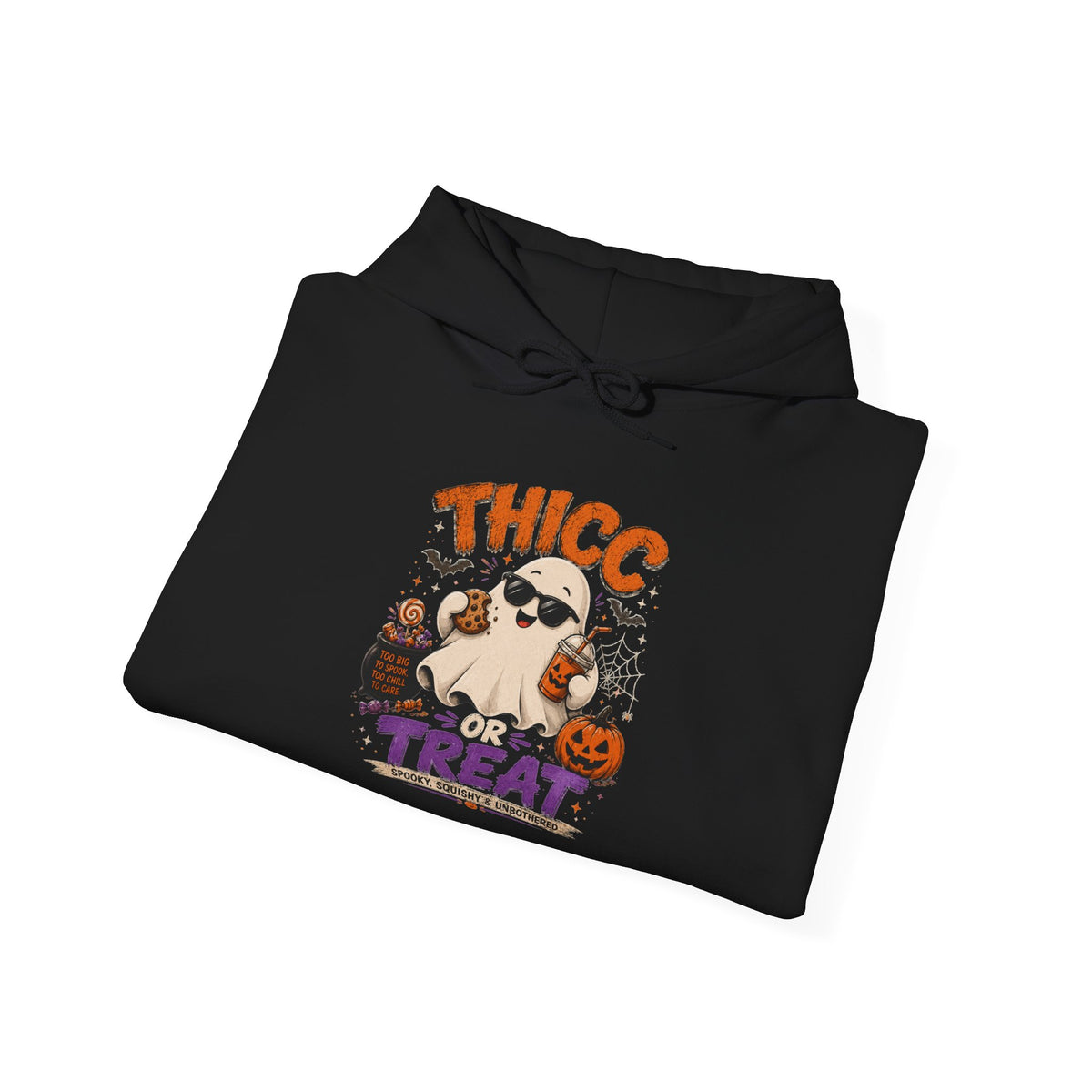 Chubby Ghost Max Halloween "Thicc for Treats" Hoodie — Cute Ghost Candy Costume Sweatshirt