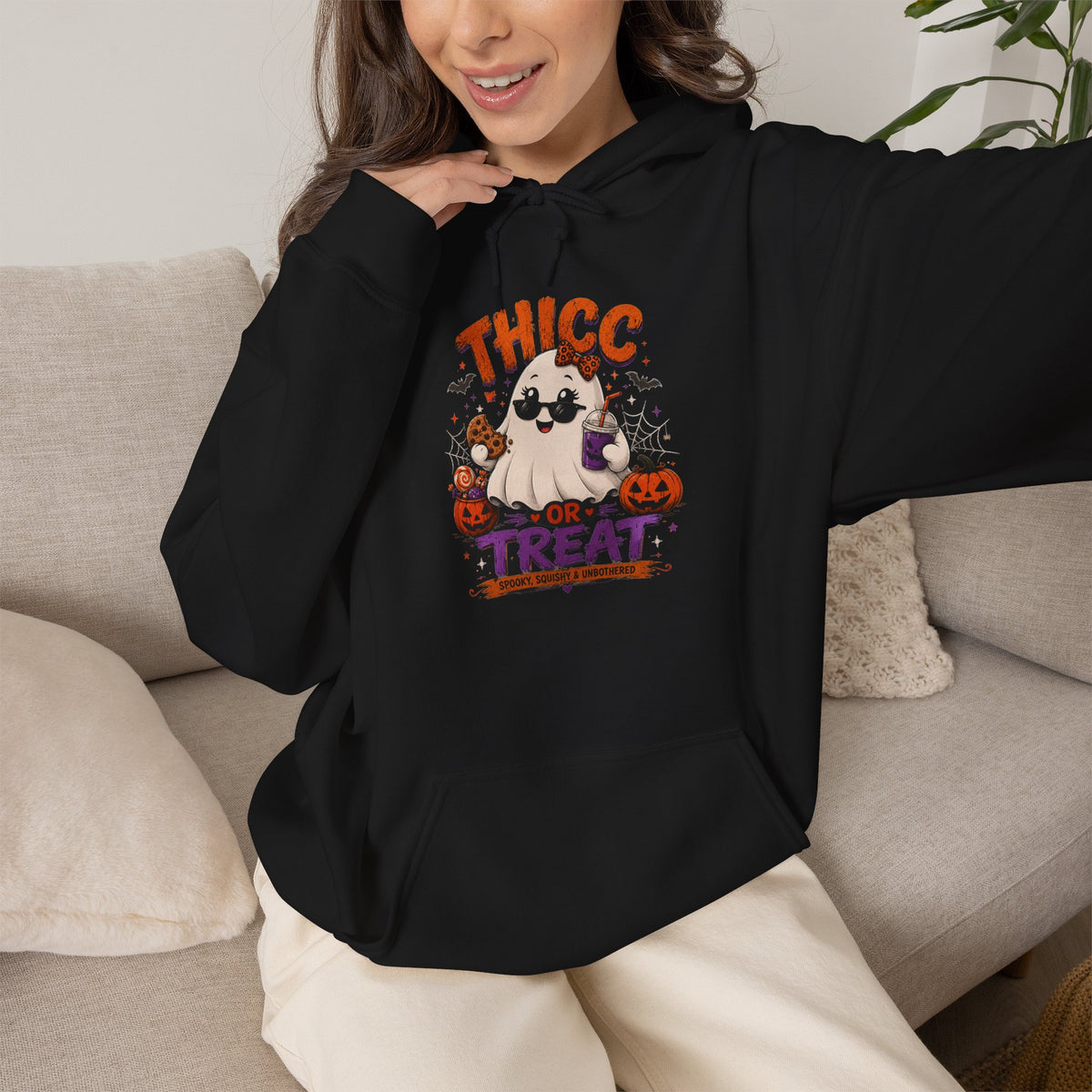Chubby Ghost Mary Halloween Ghost "Thicc or Treat" Hoodie