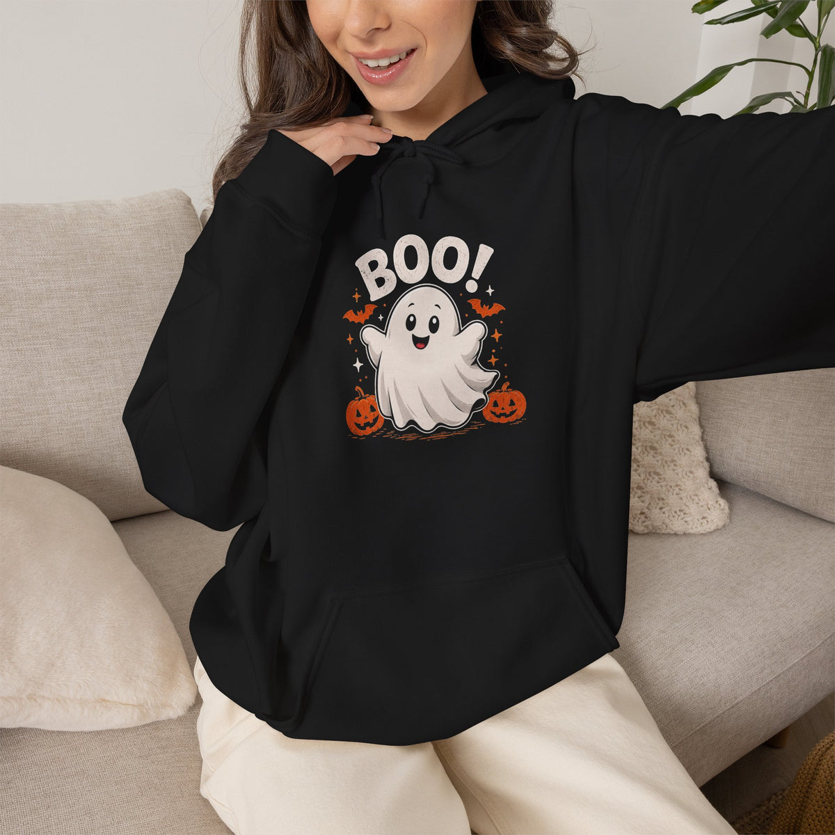 Chubby Ghost HolloweenHoodie - "Boo!" Pumpkin Spooky Pullover