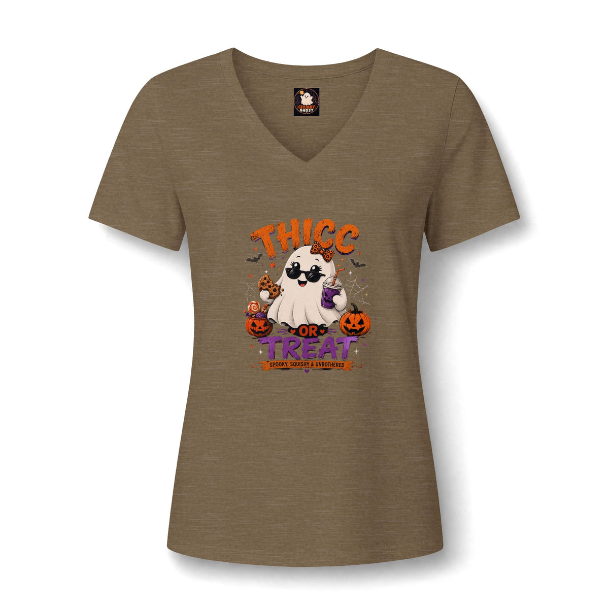 Chubby Ghost Mary Women's Relaxed Heather CVC V-Neck Tee